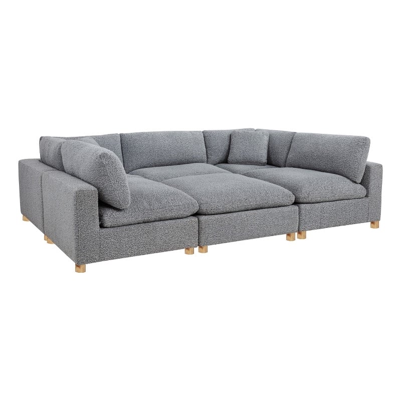 Best Quality Furniture Modular 6 Piece Sectional in Rich Gray Boucle Fabric