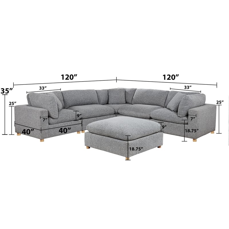 Best Quality Furniture Modular 6 Piece Sectional in Rich Gray Boucle Fabric