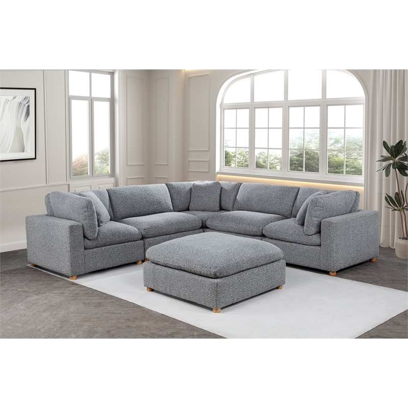 Best Quality Furniture Modular 6 Piece Sectional in Rich Gray Boucle Fabric