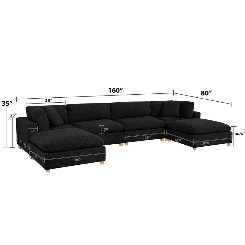 Best Quality Furniture Modular 6 Piece Sectional in Black Boucle Fabric