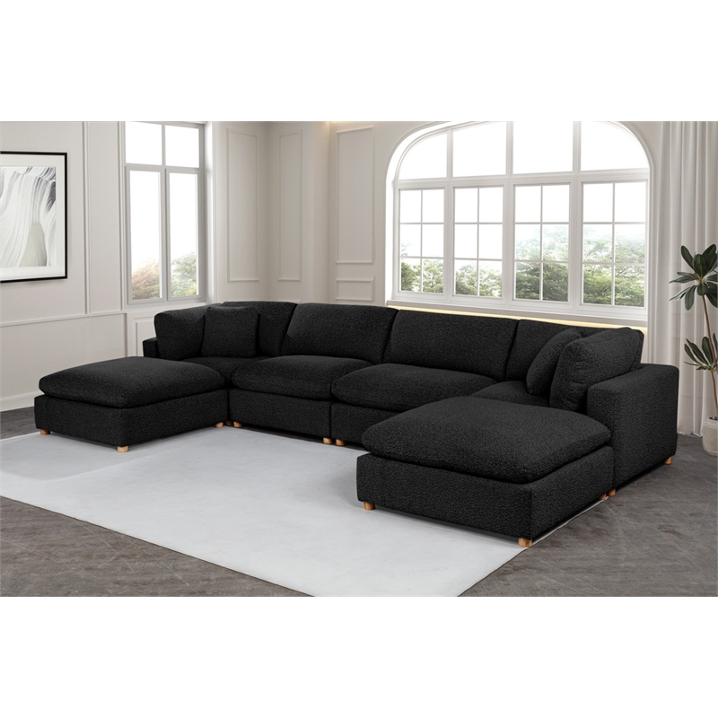 Best Quality Furniture Modular 6 Piece Sectional in Black Boucle Fabric