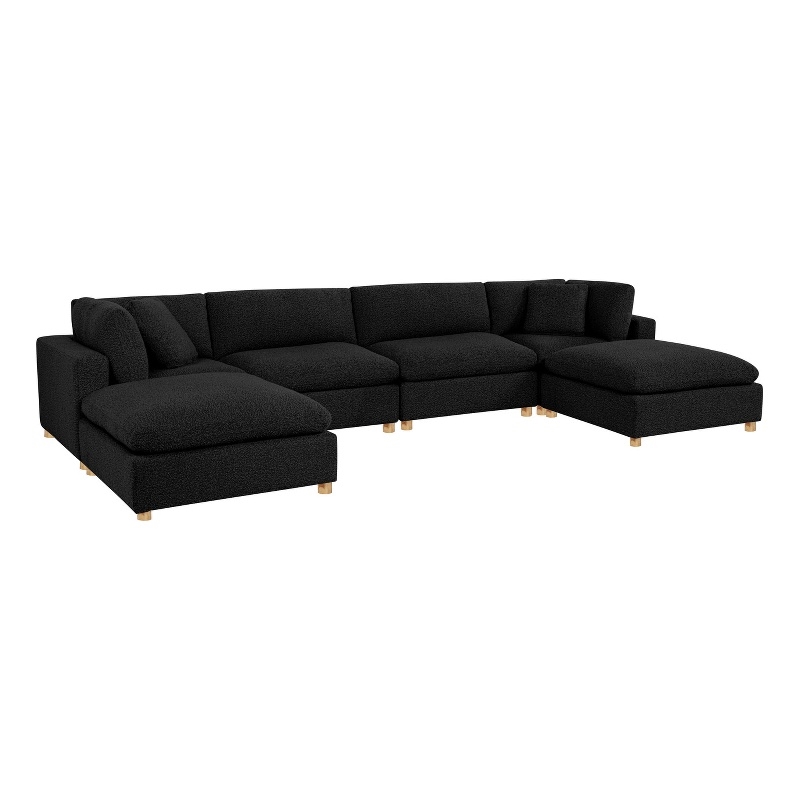 Best Quality Furniture Modular 6 Piece Sectional in Black Boucle Fabric