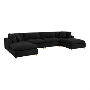Best Quality Furniture Modular 6 Piece Sectional in Black Boucle Fabric