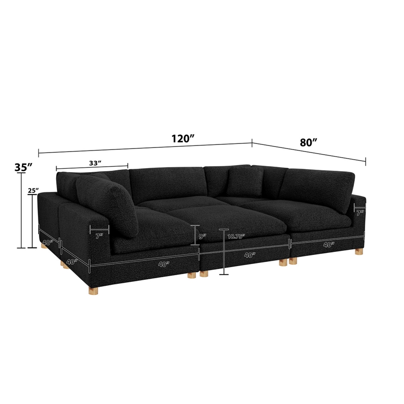 Best Quality Furniture Modular 6 Piece Sectional in Black Boucle Fabric