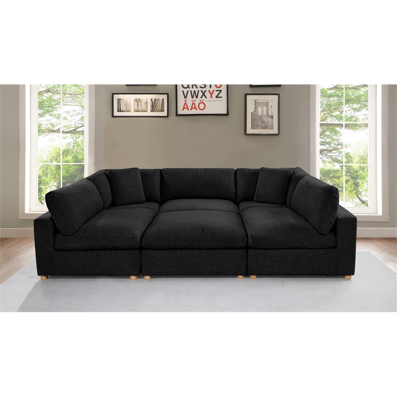 Best Quality Furniture Modular 6 Piece Sectional in Black Boucle Fabric