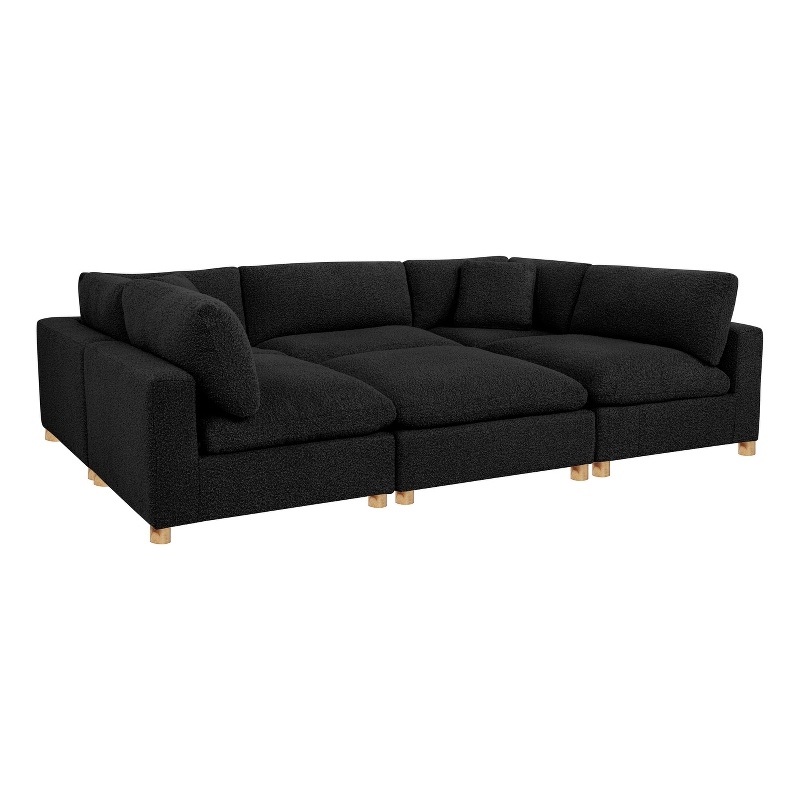 Best Quality Furniture Modular 6 Piece Sectional in Black Boucle Fabric