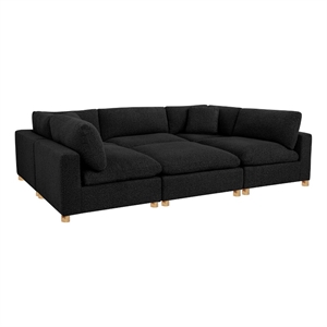 Best Quality Furniture Modular 6 Piece Sectional in Black Boucle Fabric