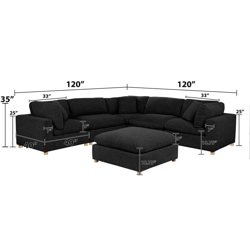 Best Quality Furniture Modular 6 Piece Sectional in Black Boucle Fabric