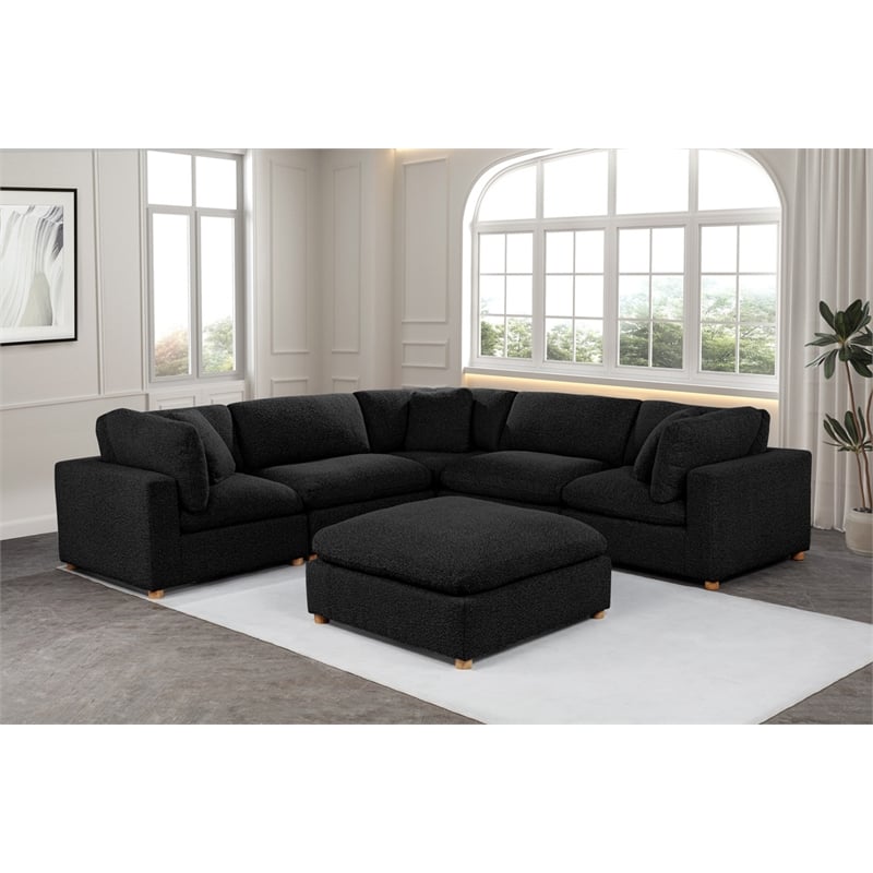 Best Quality Furniture Modular 6 Piece Sectional in Black Boucle Fabric