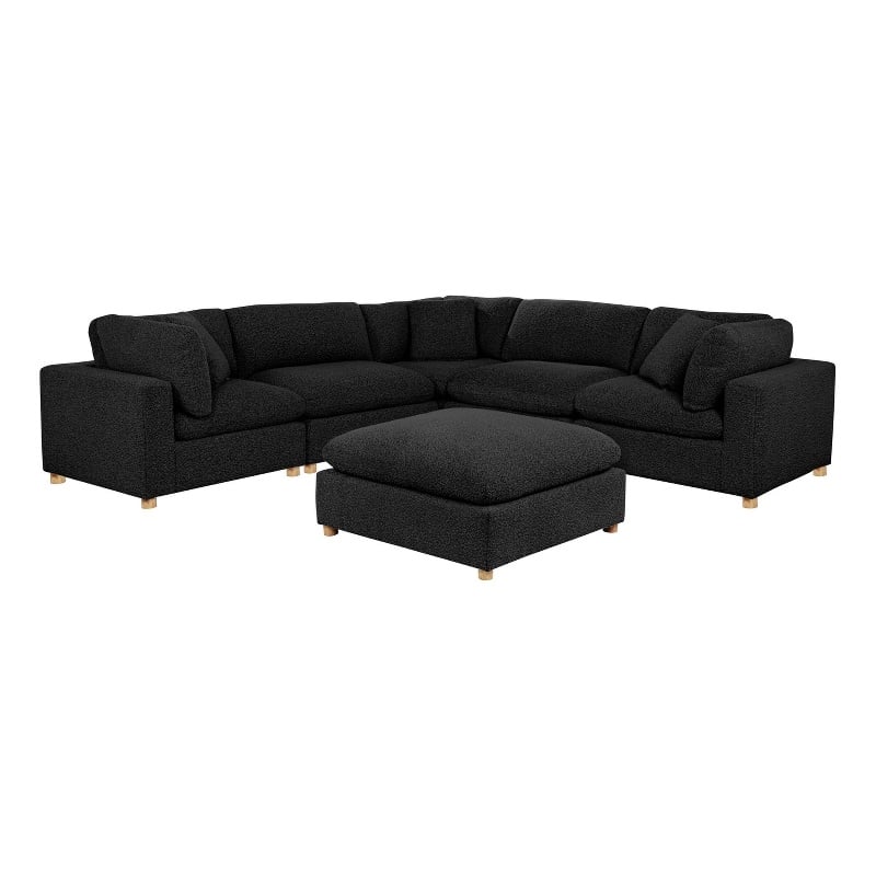 Best Quality Furniture Modular 6 Piece Sectional in Black Boucle Fabric