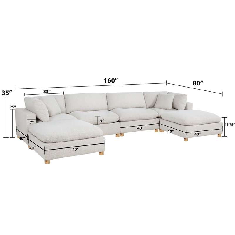 Best Quality Furniture Modular 6 Piece Sectional in Cream Boucle Fabric
