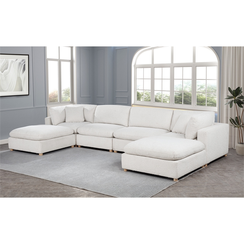 Best Quality Furniture Modular 6 Piece Sectional in Cream Boucle Fabric