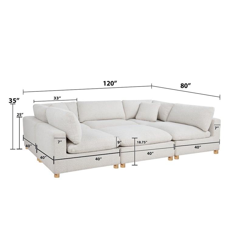 Best Quality Furniture Modular 6 Piece Sectional in Cream Boucle Fabric