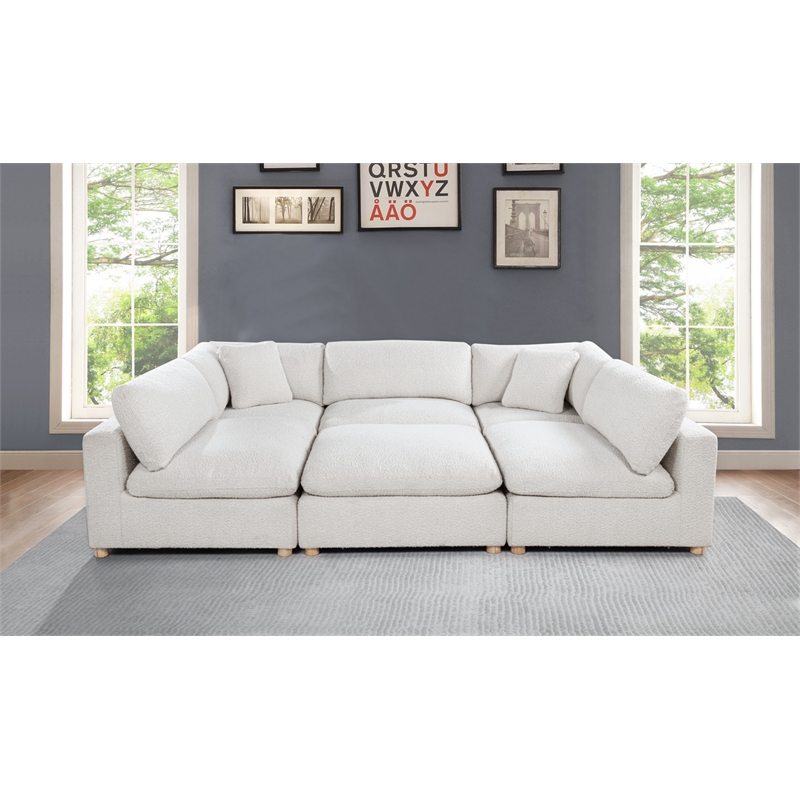 Best Quality Furniture Modular 6 Piece Sectional in Cream Boucle Fabric