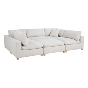 Best Quality Furniture Modular 6 Piece Sectional in Cream Boucle Fabric