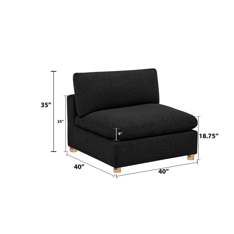 Best Quality Furniture SE06 Modular Armless Piece in Black Boucle Fabric