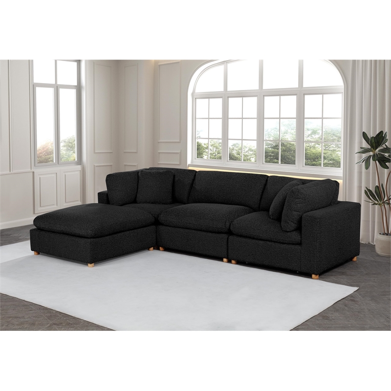 Best Quality Furniture SE06 Modular Ottoman in Black Boucle Fabric