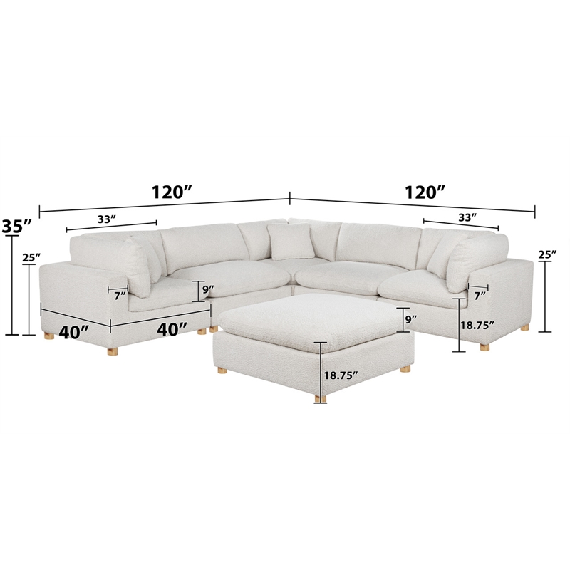 Best Quality Furniture Modular 6 Piece Sectional in Cream Boucle Fabric