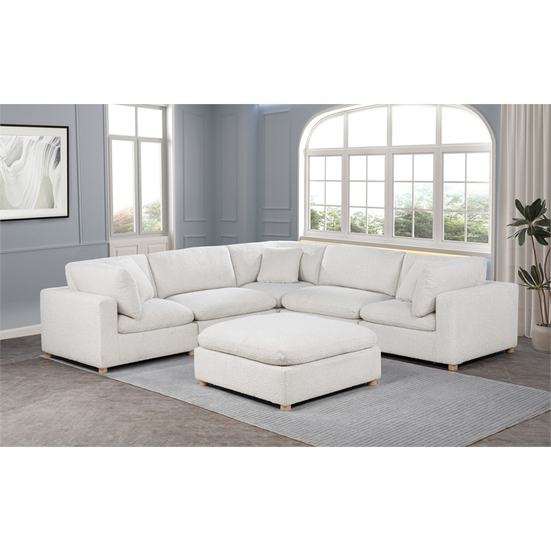 Best Quality Furniture Modular 6 Piece Sectional in Cream Boucle Fabric