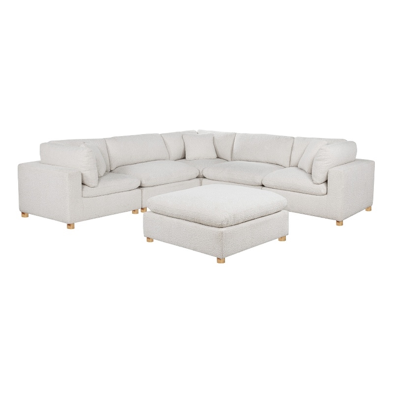 Best Quality Furniture Modular 6 Piece Sectional in Cream Boucle Fabric