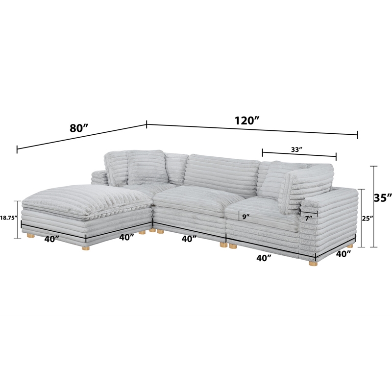Best Quality Furniture Modular 4 Piece Sectional in Light Gray Velvet Corduroy