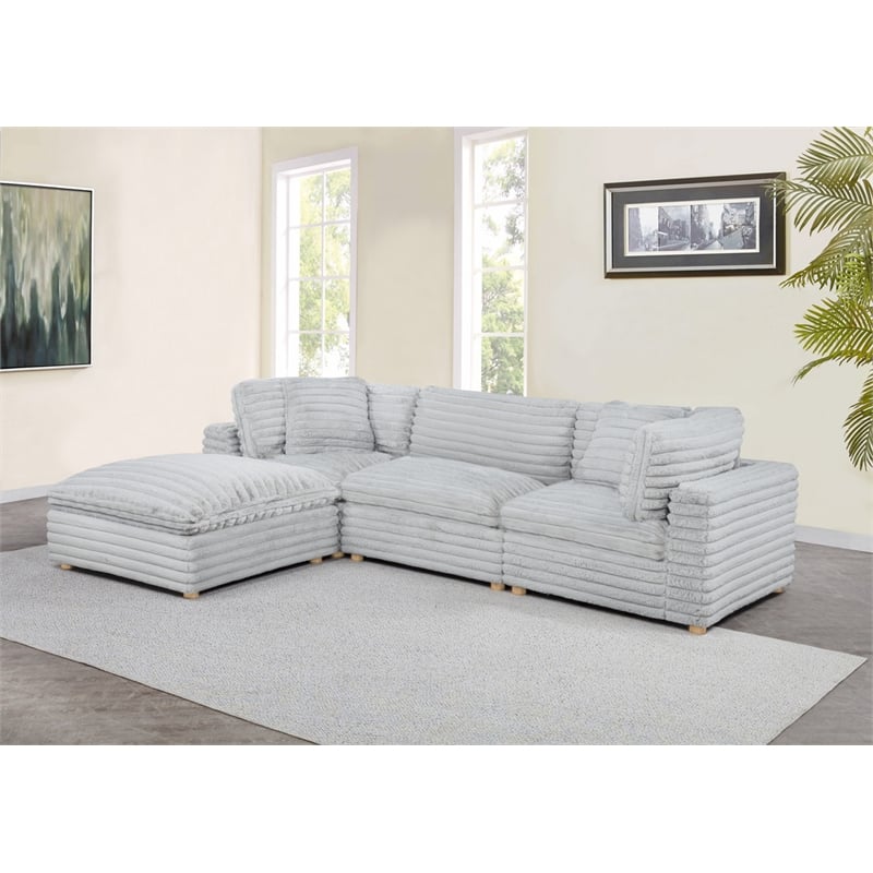 Best Quality Furniture Modular 4 Piece Sectional in Light Gray Velvet Corduroy