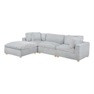 Best Quality Furniture Modular 4 Piece Sectional in Light Gray Velvet Corduroy