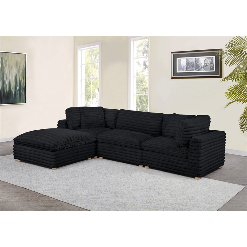Best Quality Furniture Modular 4 Piece Sectional in Black Velvet Corduroy
