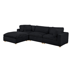 Best Quality Furniture Modular 4 Piece Sectional in Black Velvet Corduroy
