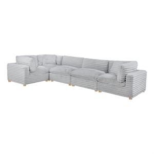 Best Quality Furniture Modular 5 Piece Sectional in Light Gray Velvet Corduroy
