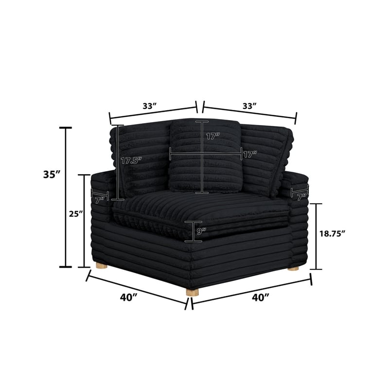 Best Quality Furniture Modular 5 Piece Sectional in Black Velvet Corduroy