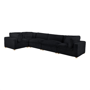 Best Quality Furniture Modular 5 Piece Sectional in Black Velvet Corduroy