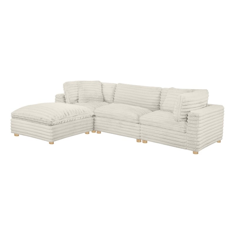 Best Quality Furniture Modular 4 Piece Sectional in Beige Velvet Corduroy
