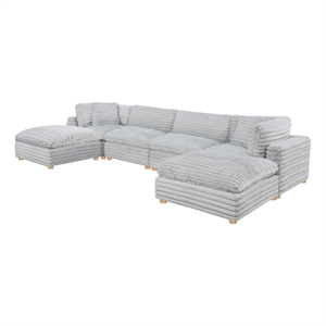 Best Quality Furniture Modular 6 Piece Sectional in Light Gray Velvet Corduroy