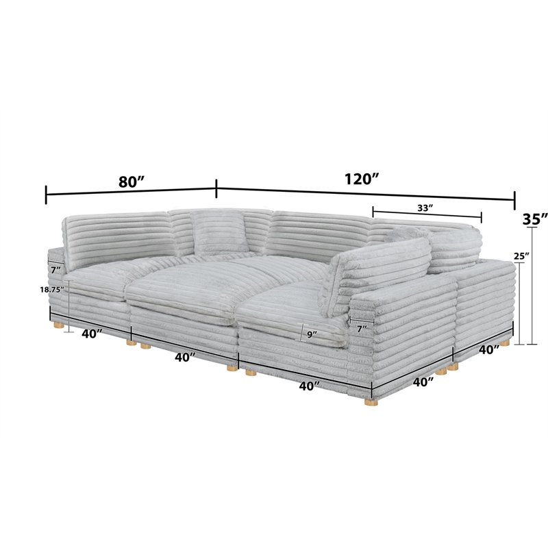 Best Quality Furniture Modular 6 Piece Sectional in Light Gray Velvet Corduroy