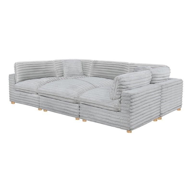 Best Quality Furniture Modular 6 Piece Sectional in Light Gray Velvet Corduroy