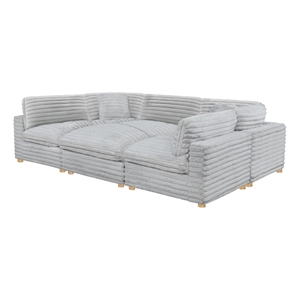 Best Quality Furniture Modular 6 Piece Sectional in Light Gray Velvet Corduroy