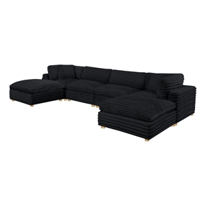 Best Quality Furniture Modular 6 Piece Sectional in Black Velvet Corduroy