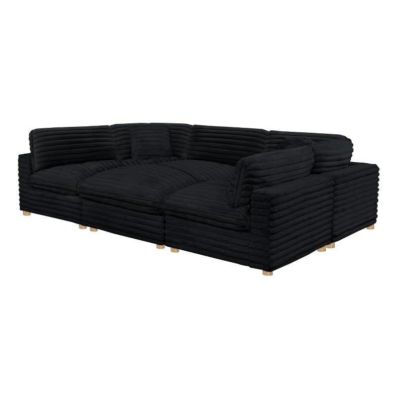 Best Quality Furniture Modular 6 Piece Sectional in Black Velvet Corduroy