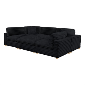 Best Quality Furniture Modular 6 Piece Sectional in Black Velvet Corduroy