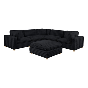 Best Quality Furniture Modular 6 Piece Sectional in Black Velvet Corduroy