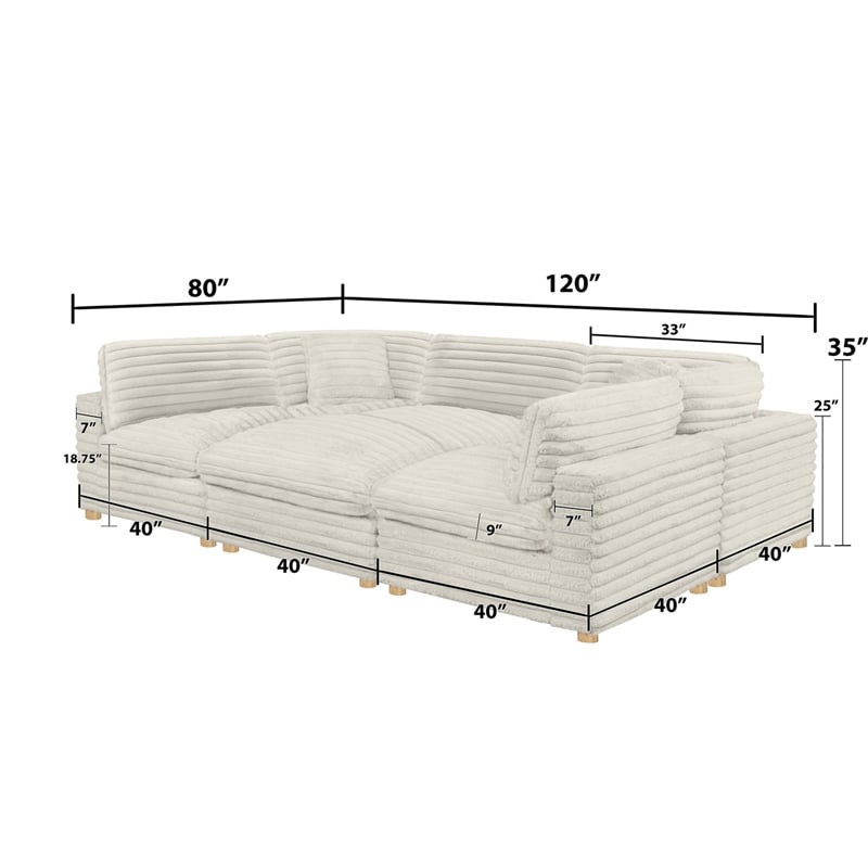 Best Quality Furniture Modular 6 Piece Sectional in Beige Velvet Corduroy