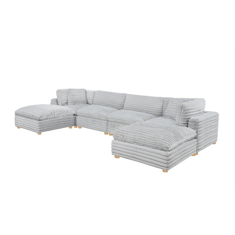 Best Quality Furniture SE08 Modular Ottoman Piece in Light Gray Velvet Corduroy