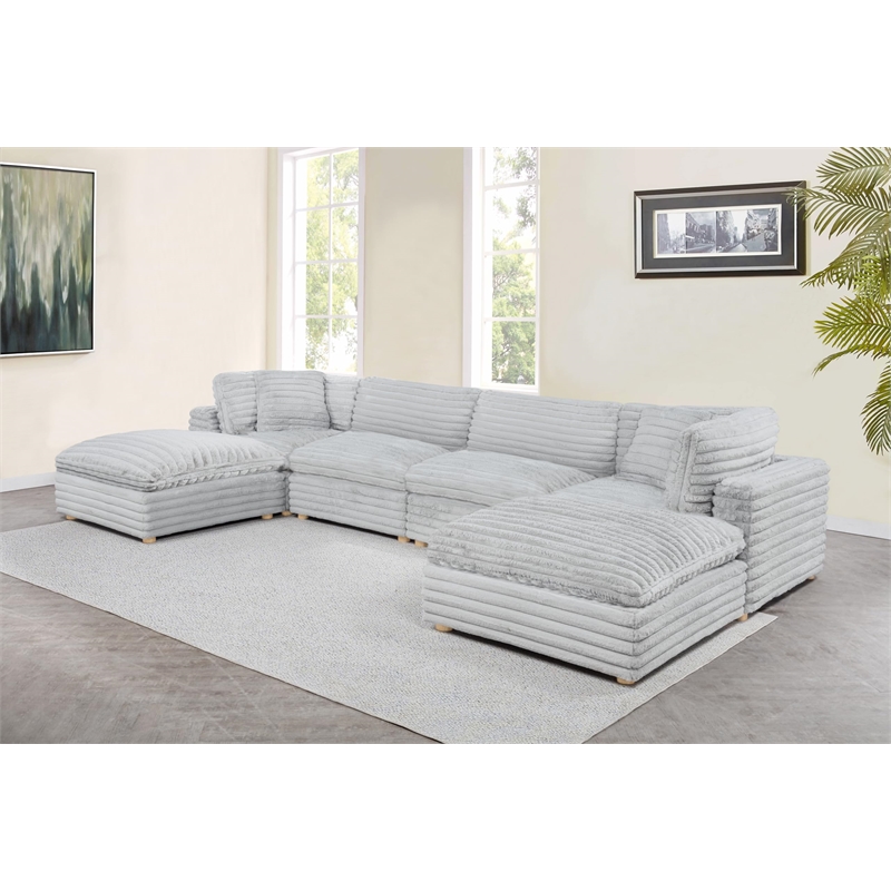 Best Quality Furniture SE08 Modular Ottoman Piece in Light Gray Velvet Corduroy