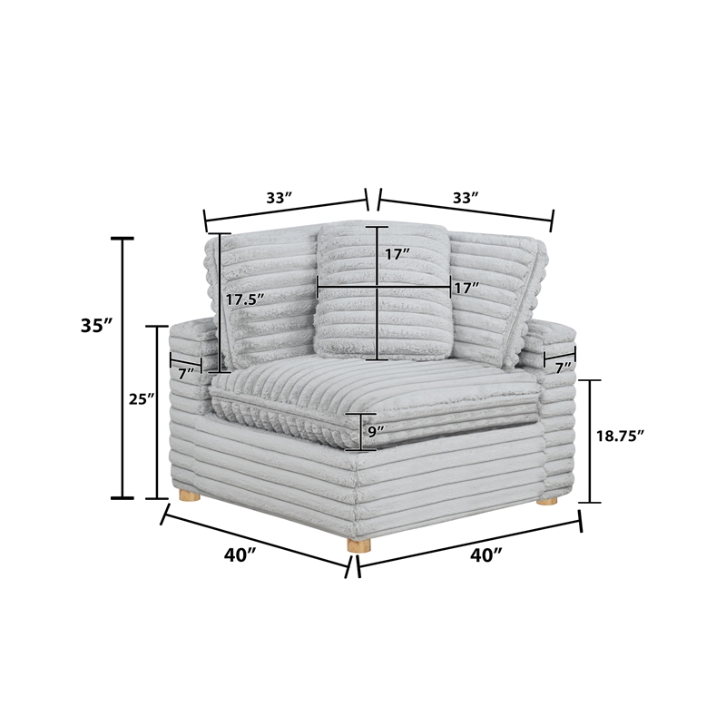 Best Quality Furniture SE08 Modular Ottoman Piece in Light Gray Velvet Corduroy