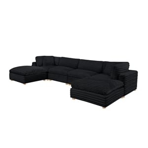 Best Quality Furniture SE09 Modular Ottoman Piece in Black Velvet Corduroy