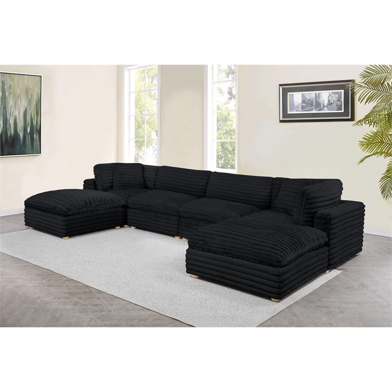 Best Quality Furniture SE09 Modular Ottoman Piece in Black Velvet Corduroy