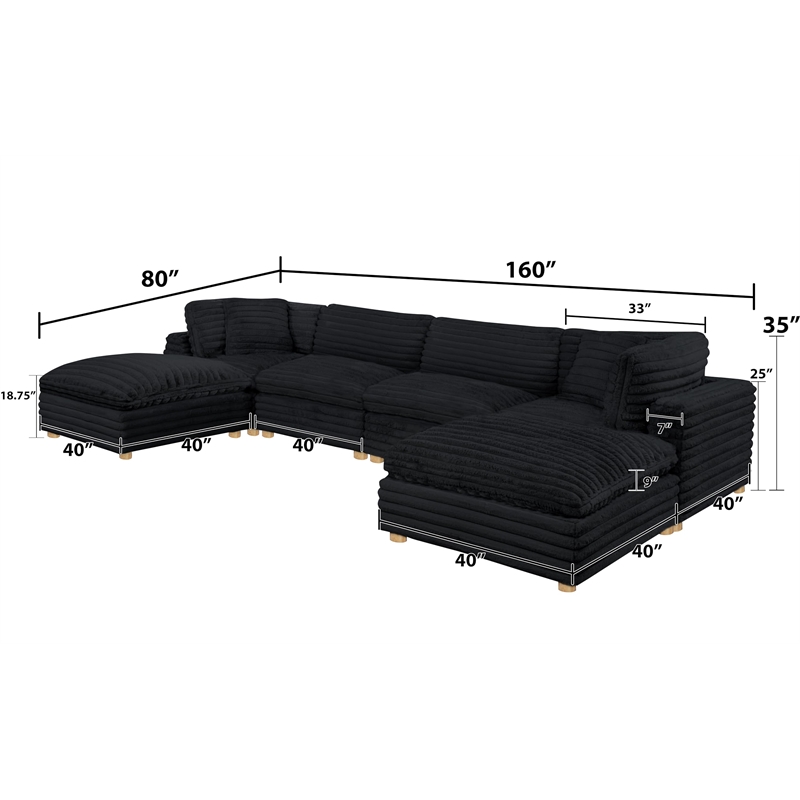 Best Quality Furniture SE09 Modular Ottoman Piece in Black Velvet Corduroy