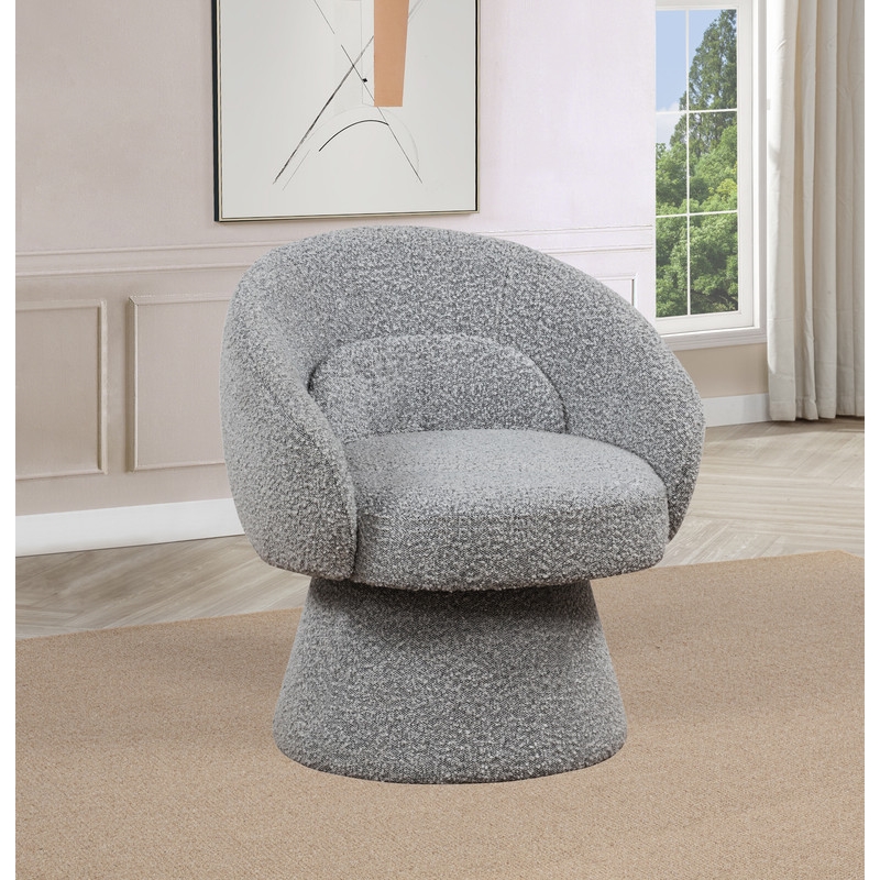 Best Quality Furniture Boucle Fabric Accent Chair with 360 Swivel in Rich Gray