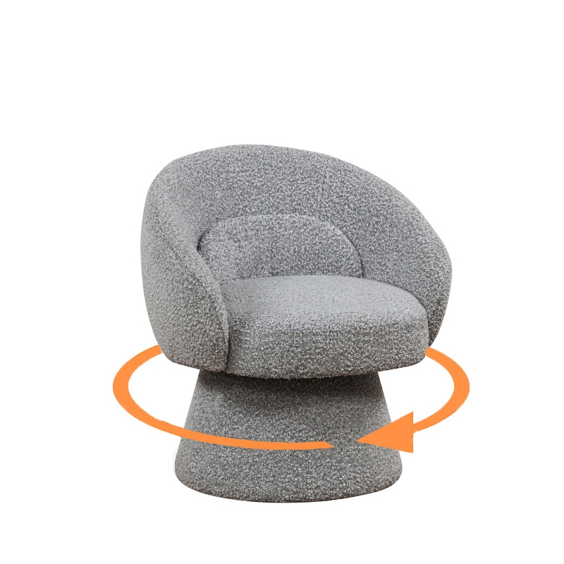 Best Quality Furniture Boucle Fabric Accent Chair with 360 Swivel in Rich Gray